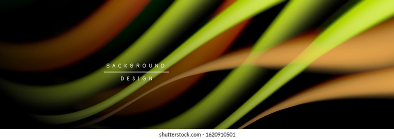 Сolorful flow poster. Wave liquid lines and shapes in black color background. Vector Illustration For Wallpaper, Banner, Background, Card, Book, Illustration, landing page, cover, placard, poster