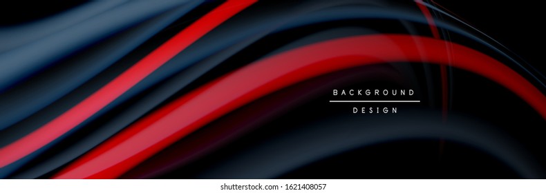 С afiche de flujo colorido. Olear líneas líquidas y formas en el fondo de color negro. Ilustración vectorial para papel tapiz, cartel, fondo, tarjeta, libro, ilustración, página de inicio, portada, cartel, afiche