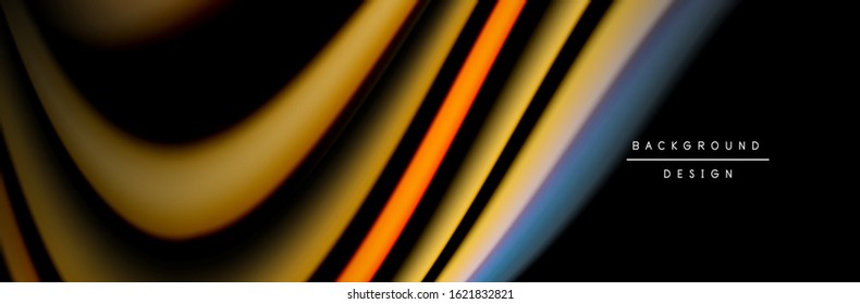 Сolorful flow poster. Wave liquid lines and shapes in black color background. Vector Illustration For Wallpaper, Banner, Background, Card, Book, Illustration, landing page, cover, placard, poster