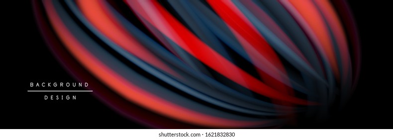 Сolorful flow poster. Wave liquid lines and shapes in black color background. Vector Illustration For Wallpaper, Banner, Background, Card, Book, Illustration, landing page, cover, placard, poster