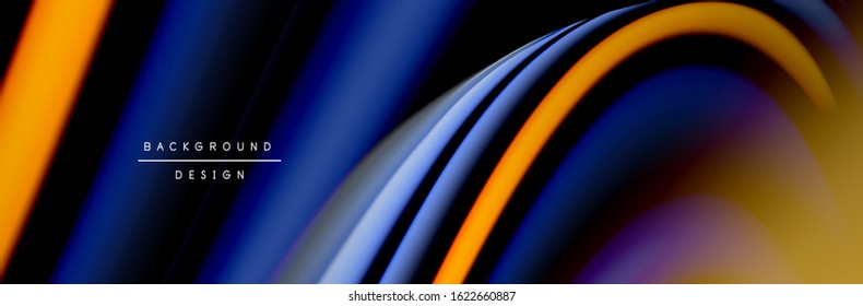 Сolorful flow poster. Wave liquid lines and shapes in black color background. Vector Illustration For Wallpaper, Banner, Background, Card, Book, Illustration, landing page, cover, placard, poster