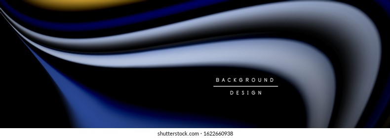Сolorful flow poster. Wave liquid lines and shapes in black color background. Vector Illustration For Wallpaper, Banner, Background, Card, Book, Illustration, landing page, cover, placard, poster