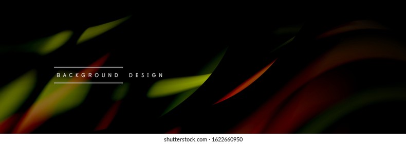 Сolorful flow poster. Wave liquid lines and shapes in black color background. Vector Illustration For Wallpaper, Banner, Background, Card, Book, Illustration, landing page, cover, placard, poster