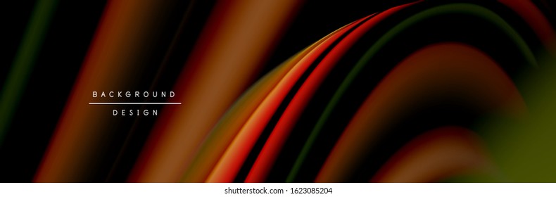 Сolorful flow poster. Wave liquid lines and shapes in black color background. Vector Illustration For Wallpaper, Banner, Background, Card, Book, Illustration, landing page, cover, placard, poster