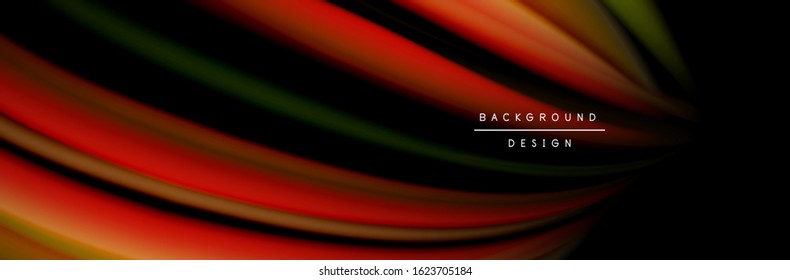 Сolorful flow poster. Wave liquid lines and shapes in black color background. Vector Illustration For Wallpaper, Banner, Background, Card, Book, Illustration, landing page, cover, placard, poster