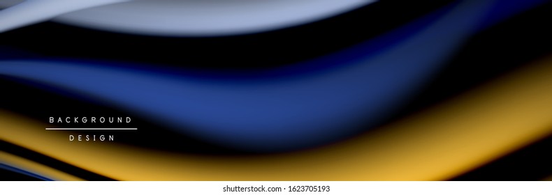 С afiche de flujo colorido. Olear líneas líquidas y formas en el fondo de color negro. Ilustración vectorial para papel tapiz, cartel, fondo, tarjeta, libro, ilustración, página de inicio, portada, cartel, afiche