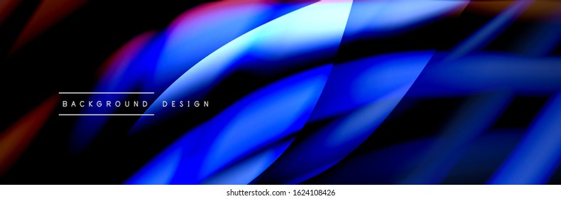 Сolorful flow poster. Wave liquid lines and shapes in black color background. Vector Illustration For Wallpaper, Banner, Background, Card, Book, Illustration, landing page, cover, placard, poster