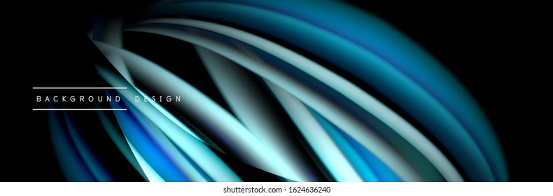 Сolorful flow poster. Wave liquid lines and shapes in black color background. Vector Illustration For Wallpaper, Banner, Background, Card, Book, Illustration, landing page, cover, placard, poster