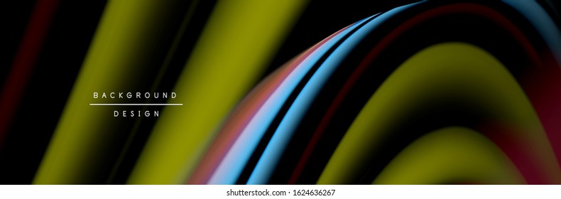 Сolorful flow poster. Wave liquid lines and shapes in black color background. Vector Illustration For Wallpaper, Banner, Background, Card, Book, Illustration, landing page, cover, placard, poster