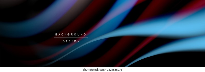 С afiche de flujo colorido. Olear líneas líquidas y formas en el fondo de color negro. Ilustración vectorial para papel tapiz, cartel, fondo, tarjeta, libro, ilustración, página de inicio, portada, cartel, afiche