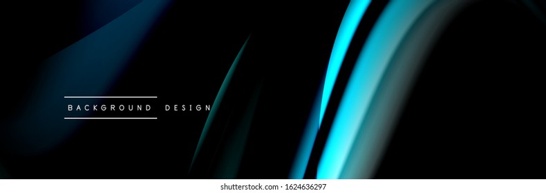 Сolorful flow poster. Wave liquid lines and shapes in black color background. Vector Illustration For Wallpaper, Banner, Background, Card, Book, Illustration, landing page, cover, placard, poster