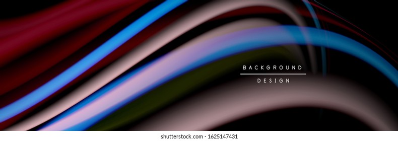 Сolorful flow poster. Wave liquid lines and shapes in black color background. Vector Illustration For Wallpaper, Banner, Background, Card, Book, Illustration, landing page, cover, placard, poster