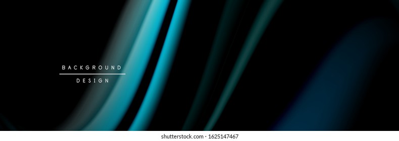 Сolorful flow poster. Wave liquid lines and shapes in black color background. Vector Illustration For Wallpaper, Banner, Background, Card, Book, Illustration, landing page, cover, placard, poster