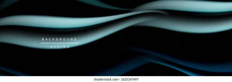 Сolorful flow poster. Wave liquid lines and shapes in black color background. Vector Illustration For Wallpaper, Banner, Background, Card, Book, Illustration, landing page, cover, placard, poster