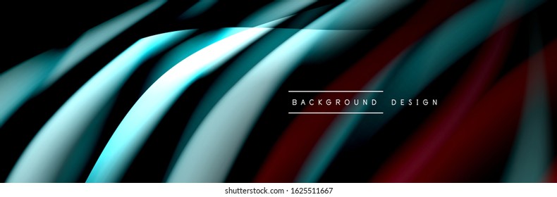 Сolorful flow poster. Wave liquid lines and shapes in black color background. Vector Illustration For Wallpaper, Banner, Background, Card, Book, Illustration, landing page, cover, placard, poster