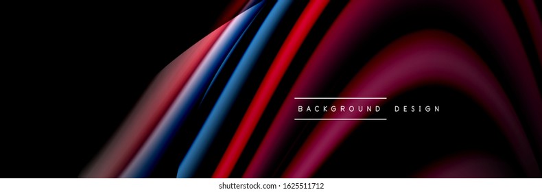 Сolorful flow poster. Wave liquid lines and shapes in black color background. Vector Illustration For Wallpaper, Banner, Background, Card, Book, Illustration, landing page, cover, placard, poster