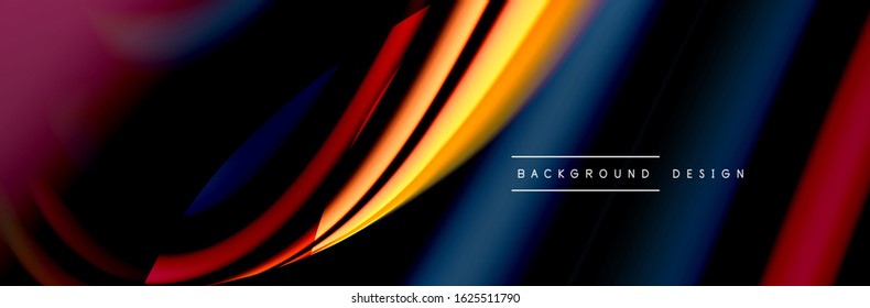 Сolorful flow poster. Wave liquid lines and shapes in black color background. Vector Illustration For Wallpaper, Banner, Background, Card, Book, Illustration, landing page, cover, placard, poster