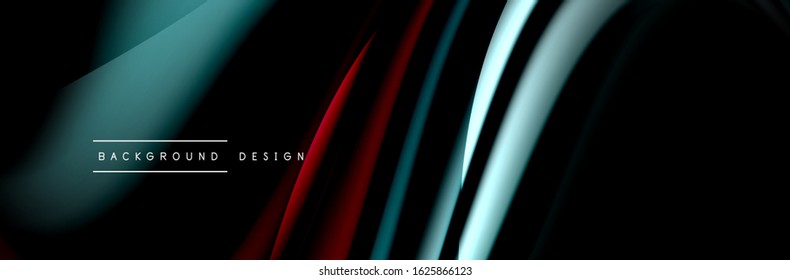 Сolorful flow poster. Wave liquid lines and shapes in black color background. Vector Illustration For Wallpaper, Banner, Background, Card, Book, Illustration, landing page, cover, placard, poster