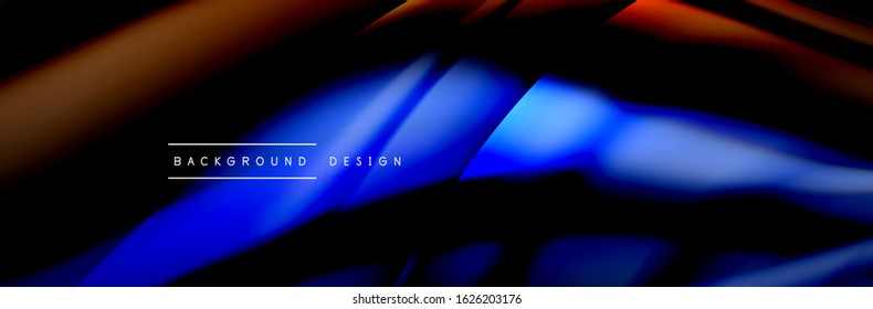 С afiche de flujo colorido. Olear líneas líquidas y formas en el fondo de color negro. Ilustración vectorial 