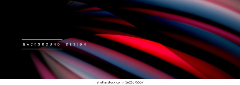 Сolorful flow poster. Wave liquid lines and shapes in black color background. Vector Illustration 