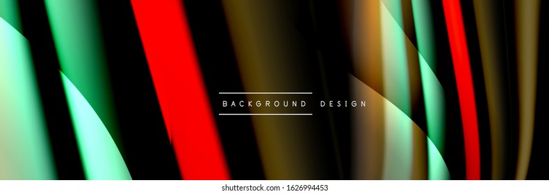 С leckeres Flussposter. Flüssige Linien und Formen auf schwarzem Hintergrund. Vektorgrafik 