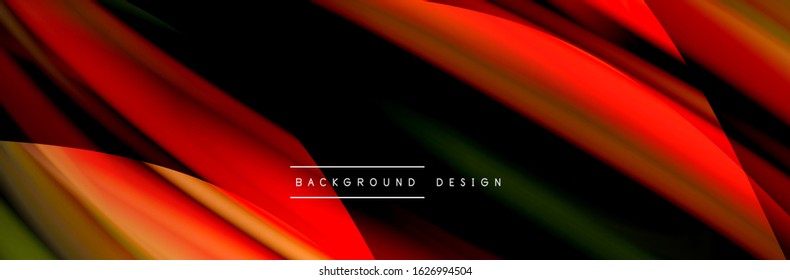 Сolorful flow poster. Wave liquid lines and shapes in black color background. Vector Illustration 