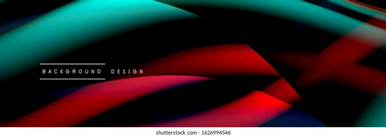 С afiche de flujo colorido. Olear líneas líquidas y formas en el fondo de color negro. Ilustración vectorial 