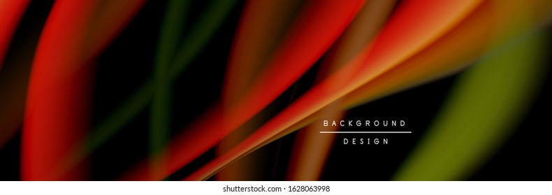 Сolorful flow poster. Wave liquid lines and shapes in black color background. Vector Illustration For Wallpaper, Banner, Background, Card, Book, Illustration, landing page, cover, placard, poster