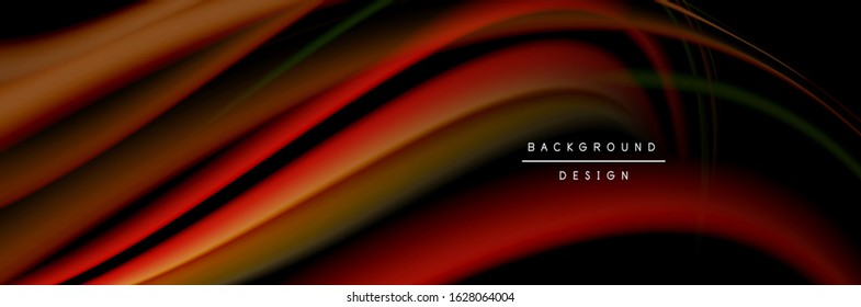 Сolorful flow poster. Wave liquid lines and shapes in black color background. Vector Illustration For Wallpaper, Banner, Background, Card, Book, Illustration, landing page, cover, placard, poster