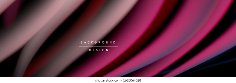 Сolorful flow poster. Wave liquid lines and shapes in black color background. Vector Illustration For Wallpaper, Banner, Background, Card, Book, Illustration, landing page, cover, placard, poster