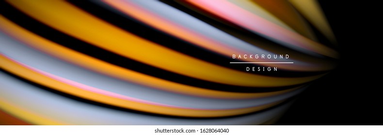 Сolorful flow poster. Wave liquid lines and shapes in black color background. Vector Illustration For Wallpaper, Banner, Background, Card, Book, Illustration, landing page, cover, placard, poster