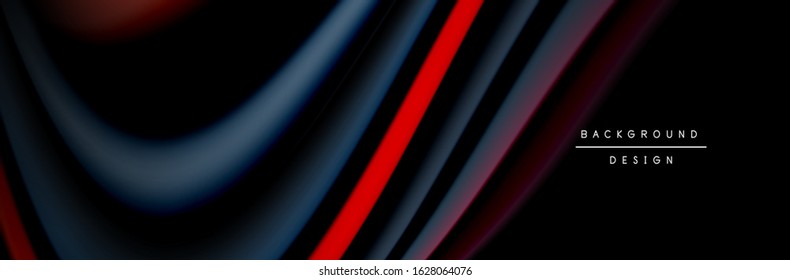 Сolorful flow poster. Wave liquid lines and shapes in black color background. Vector Illustration For Wallpaper, Banner, Background, Card, Book, Illustration, landing page, cover, placard, poster