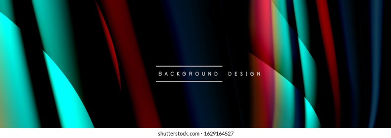С leckeres Flussposter. Flüssige Linien und Formen auf schwarzem Hintergrund. Vektorgrafik für Bildschirmhintergründe, Banner, Hintergrund, Karte, Buch, Illustration, Landing-Page, Cover, Plakat, Poster