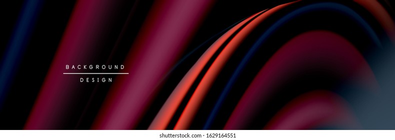 Сolorful flow poster. Wave liquid lines and shapes in black color background. Vector Illustration For Wallpaper, Banner, Background, Card, Book, Illustration, landing page, cover, placard, poster