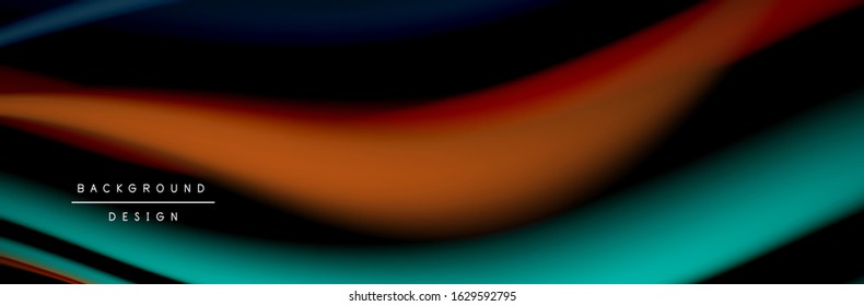С afiche de flujo colorido. Olear líneas líquidas y formas en el fondo de color negro. Ilustración vectorial para papel tapiz, cartel, fondo, tarjeta, libro, ilustración, página de inicio, portada, cartel, afiche