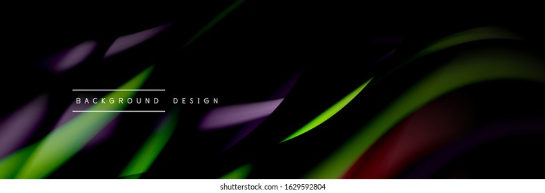 Сolorful flow poster. Wave liquid lines and shapes in black color background. Vector Illustration For Wallpaper, Banner, Background, Card, Book, Illustration, landing page, cover, placard, poster