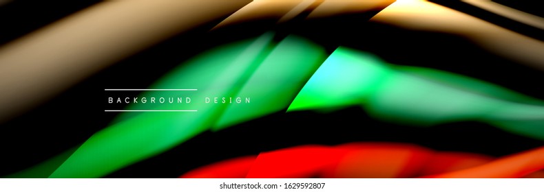 Сolorful flow poster. Wave liquid lines and shapes in black color background. Vector Illustration For Wallpaper, Banner, Background, Card, Book, Illustration, landing page, cover, placard, poster