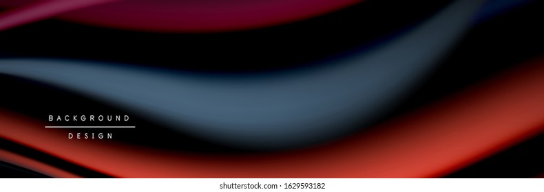 Сolorful flow poster. Wave liquid lines and shapes in black color background. Vector Illustration For Wallpaper, Banner, Background, Card, Book, Illustration, landing page, cover, placard, poster