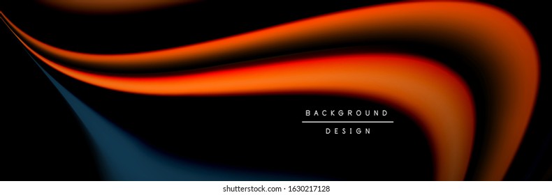 Сolorful flow poster. Wave liquid lines and shapes in black color background. Vector Illustration For Wallpaper, Banner, Background, Card, Book, Illustration, landing page, cover, placard, poster