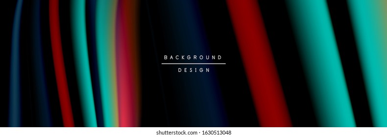 Сolorful flow poster. Wave liquid lines and shapes in black color background. Vector Illustration For Wallpaper, Banner, Background, Card, Book, Illustration, landing page, cover, placard, poster