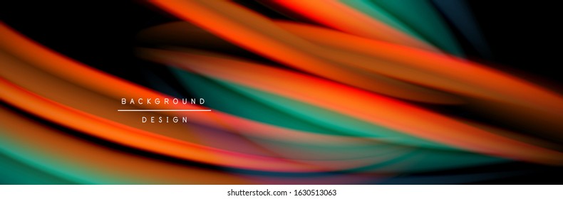 Сolorful flow poster. Wave liquid lines and shapes in black color background. Vector Illustration For Wallpaper, Banner, Background, Card, Book, Illustration, landing page, cover, placard, poster