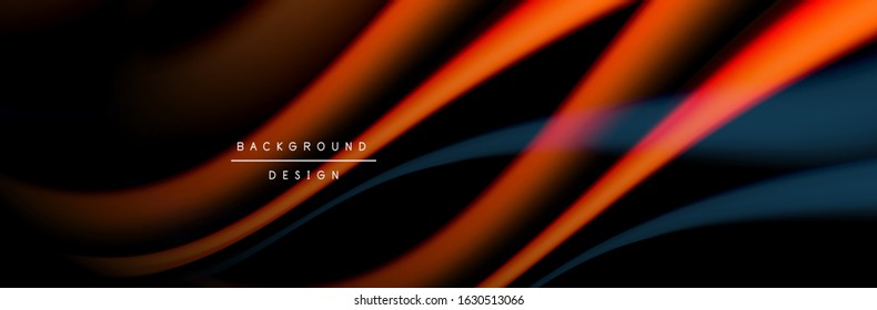 С afiche de flujo colorido. Olear líneas líquidas y formas en el fondo de color negro. Ilustración vectorial para papel tapiz, cartel, fondo, tarjeta, libro, ilustración, página de inicio, portada, cartel, afiche