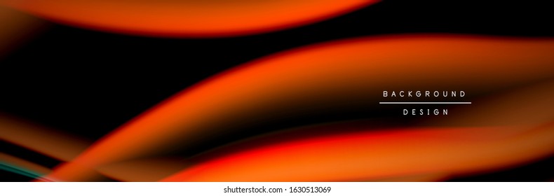 С leckeres Flussposter. Flüssige Linien und Formen auf schwarzem Hintergrund. Vektorgrafik für Bildschirmhintergründe, Banner, Hintergrund, Karte, Buch, Illustration, Landing-Page, Cover, Plakat, Poster