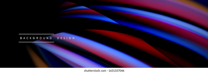 Сolorful flow poster. Wave liquid lines and shapes in black color background. Vector Illustration For Wallpaper, Banner, Background, Card, Book, Illustration, landing page, cover, placard, poster