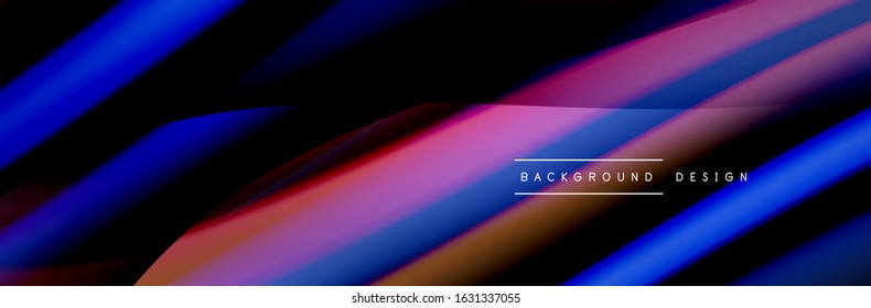 Сolorful flow poster. Wave liquid lines and shapes in black color background. Vector Illustration For Wallpaper, Banner, Background, Card, Book, Illustration, landing page, cover, placard, poster