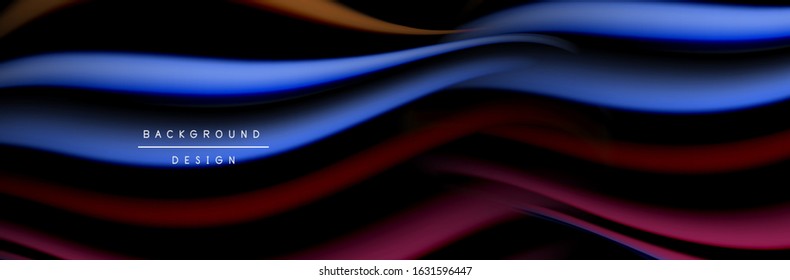 Сolorful flow poster. Wave liquid lines and shapes in black color background. Vector Illustration For Wallpaper, Banner, Background, Card, Book, Illustration, landing page, cover, placard, poster
