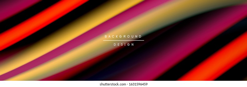 Сolorful flow poster. Wave liquid lines and shapes in black color background. Vector Illustration For Wallpaper, Banner, Background, Card, Book, Illustration, landing page, cover, placard, poster