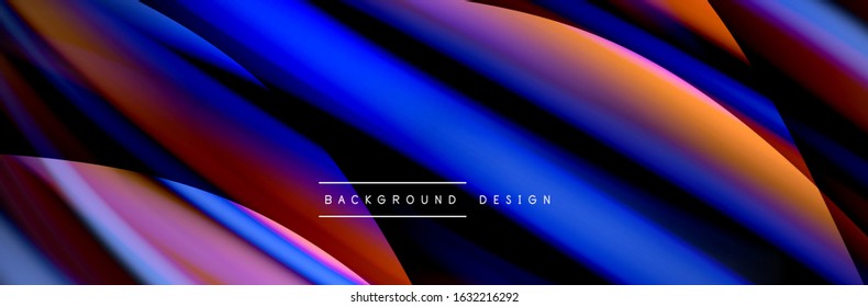 С afiche de flujo colorido. Olear líneas líquidas y formas en el fondo de color negro. Ilustración vectorial para papel tapiz, cartel, fondo, tarjeta, libro, ilustración, página de inicio, portada, cartel, afiche