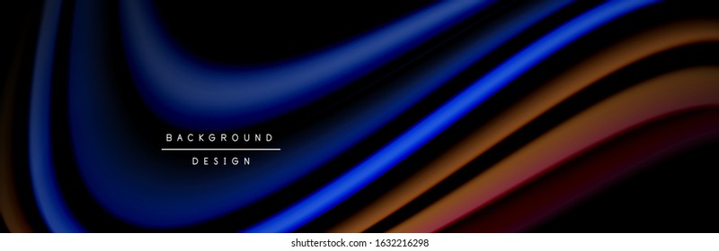 С afiche de flujo colorido. Olear líneas líquidas y formas en el fondo de color negro. Ilustración vectorial para papel tapiz, cartel, fondo, tarjeta, libro, ilustración, página de inicio, portada, cartel, afiche