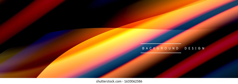 Сolorful flow poster. Wave liquid lines and shapes in black color background. Vector Illustration For Wallpaper, Banner, Background, Card, Book, Illustration, landing page, cover, placard, poster